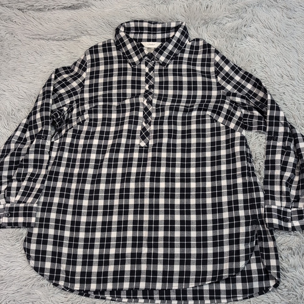 CJ Banks Shirt Womens X Blue Plaid Comfort Soft Lightweight Casual